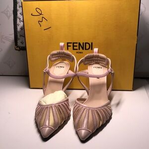 Fendi Colibri Lite Slingback Pumps | Metallic Mixed Media | Size 36.5 | New